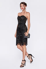 Strapless Lace Cocktail Dress With Satin Belt And Sweetheart Neckline by Cinderella Divine -1467