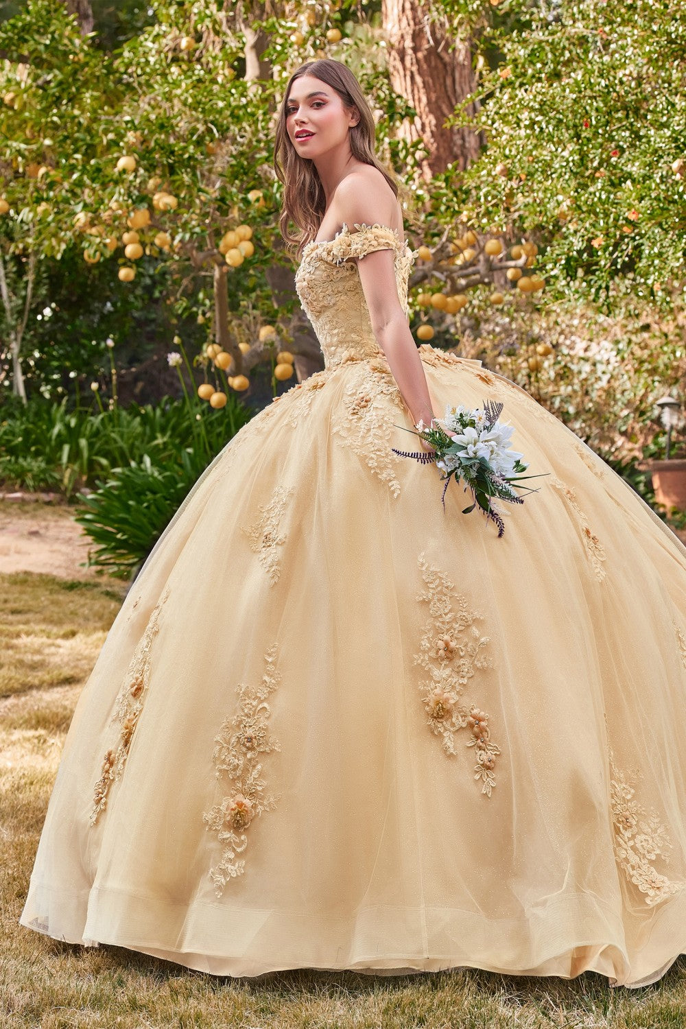 Off The Shoulder Floral Quince Ball Gown By Cinderella Divine -15702