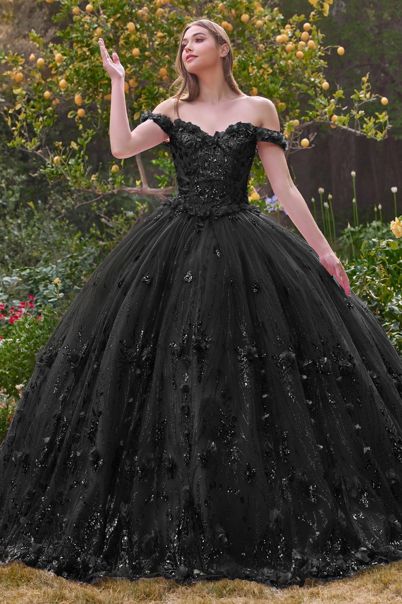 Off The Shoulder Qiunceanera Floral Ball Gown By Cinderella Divine -15704