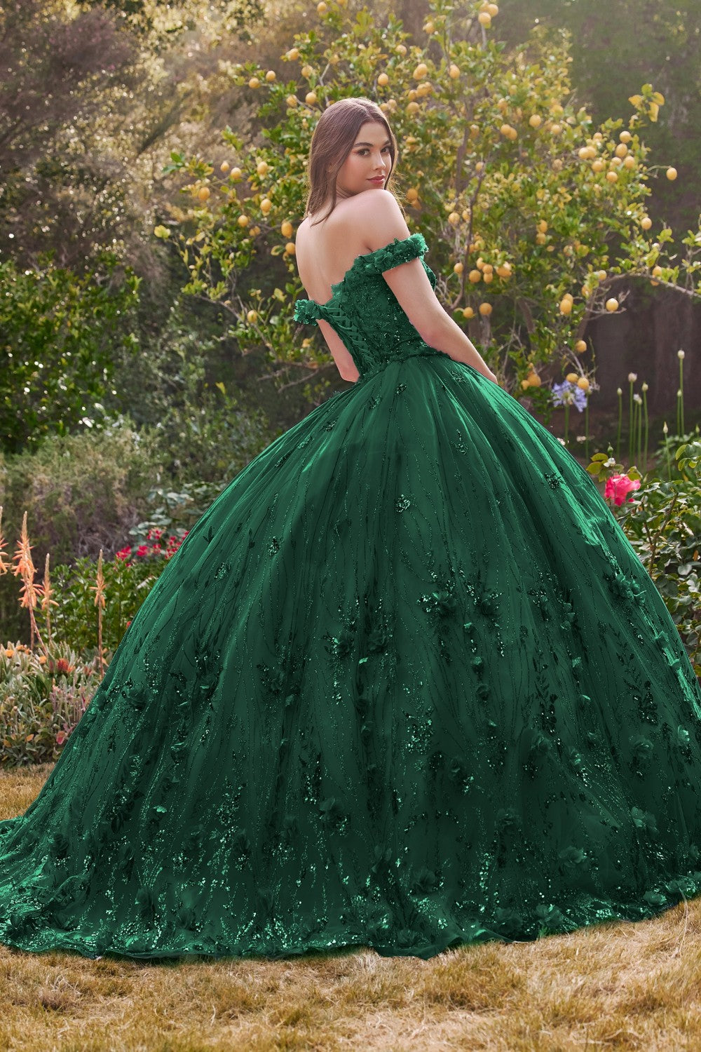 Off The Shoulder Qiunceanera Floral Ball Gown By Cinderella Divine -15704