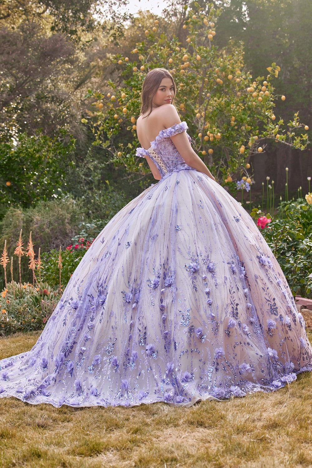 Off The Shoulder Qiunceanera Floral Ball Gown By Cinderella Divine -15704