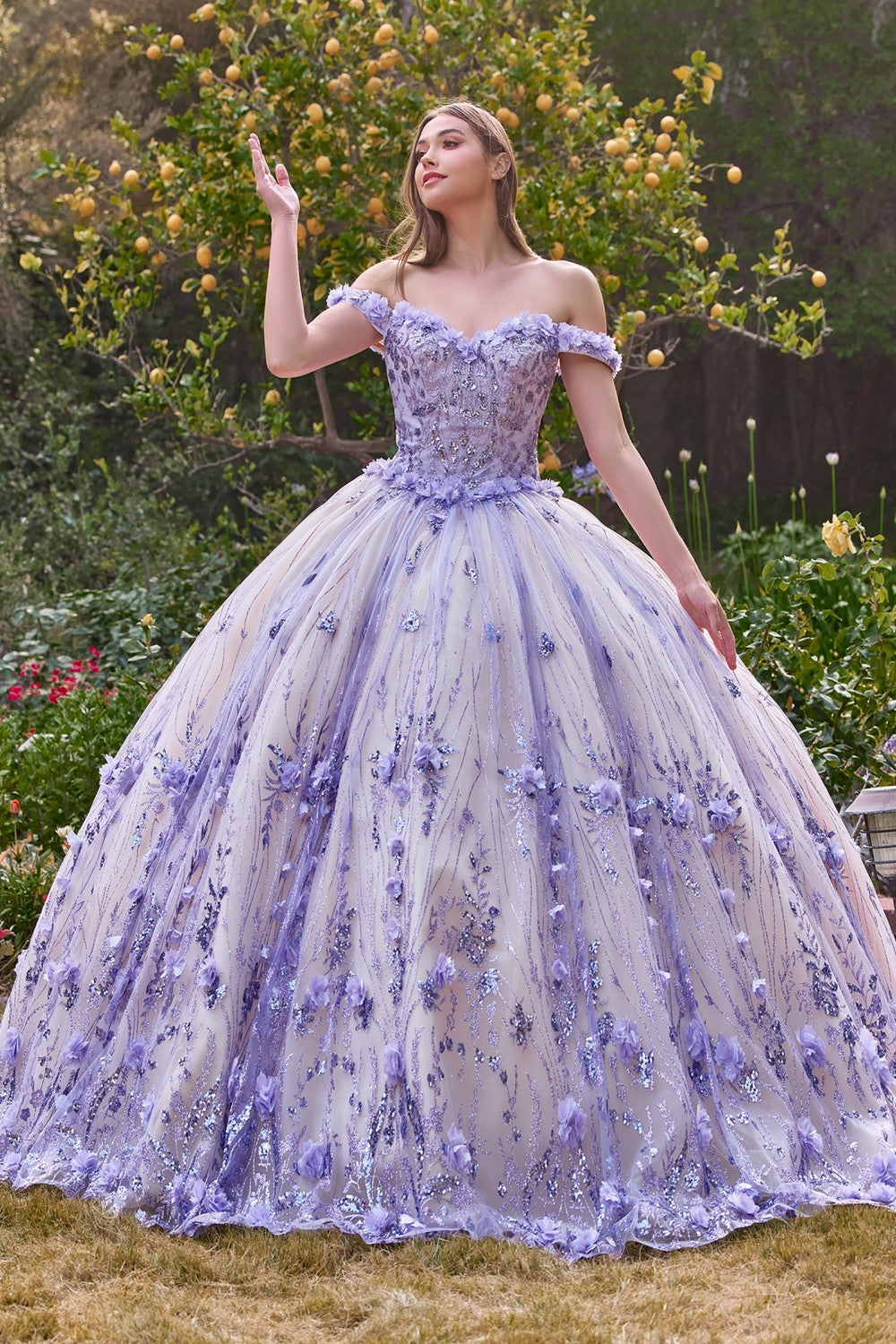 Off The Shoulder Qiunceanera Floral Ball Gown By Cinderella Divine -15704