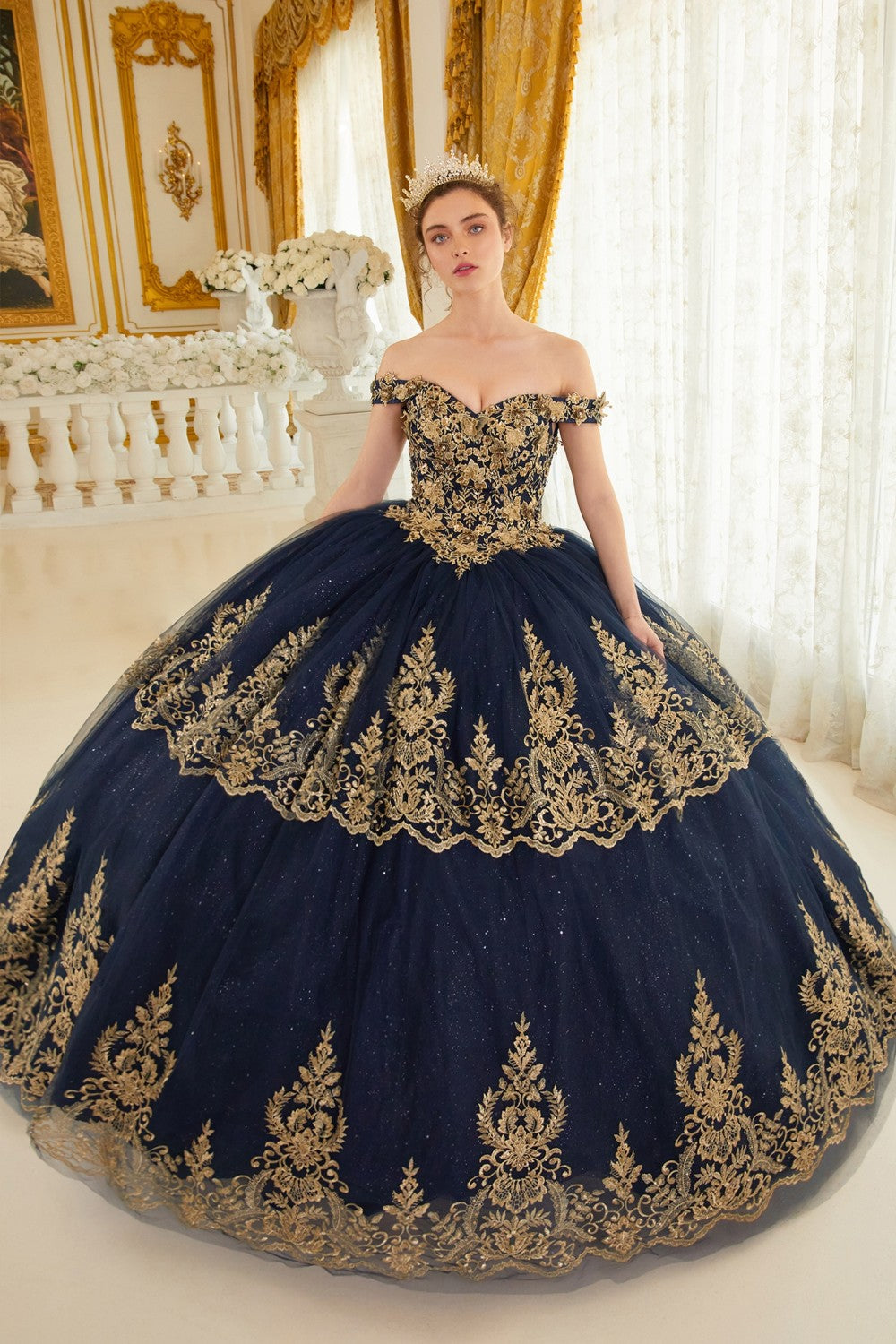 Layered Lace Quinceanera Ball Gown By Cinderella Divine -15705