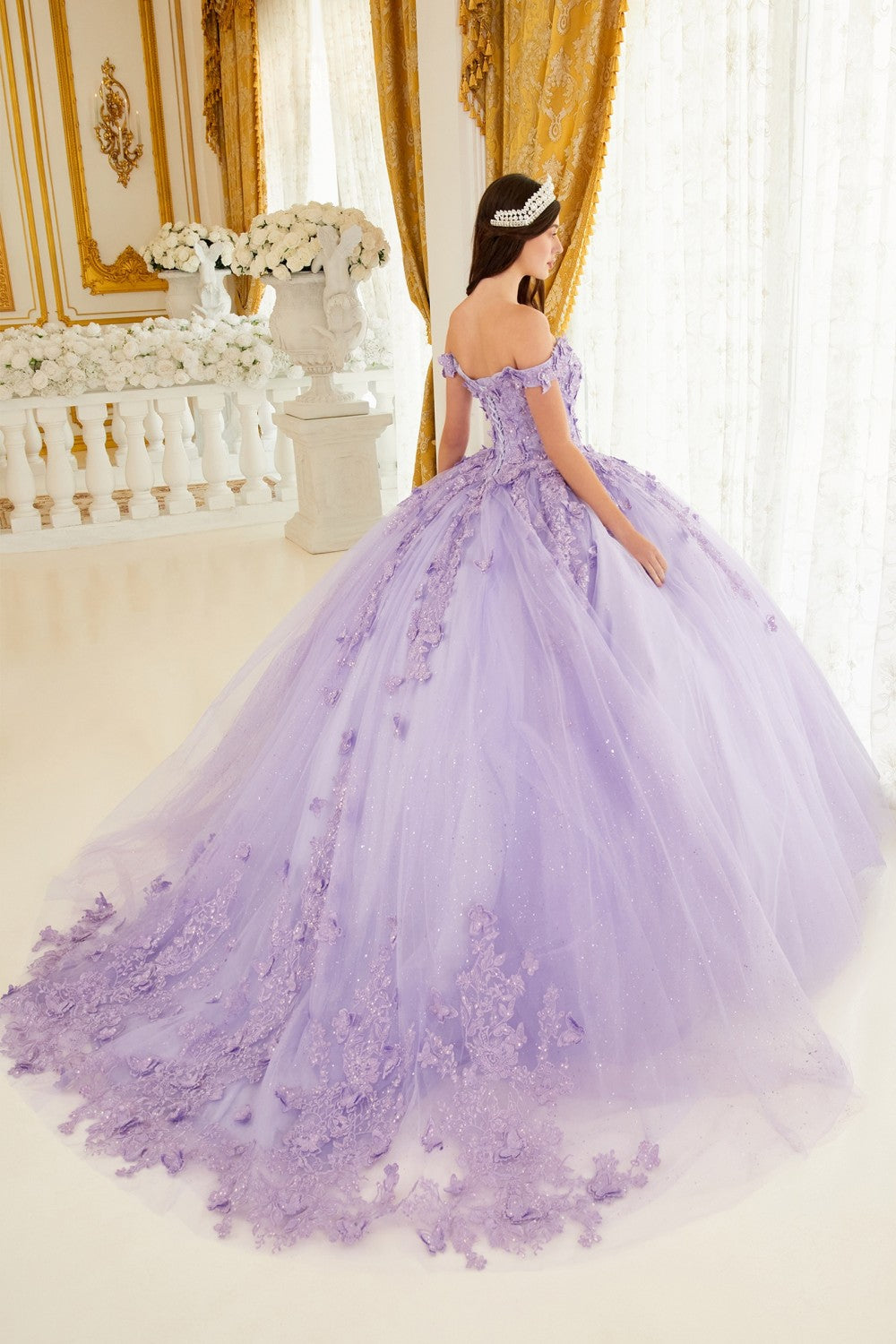 Layered Tulle Ball Gown With Lace Applique By Cinderella Divine -15709