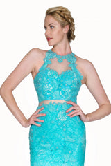 Beaded Lace Sheath Dress by Cinderella Divine -1586