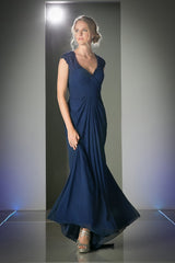 Long Cap Sleeve Chiffon Dress by Cinderella Divine -1941