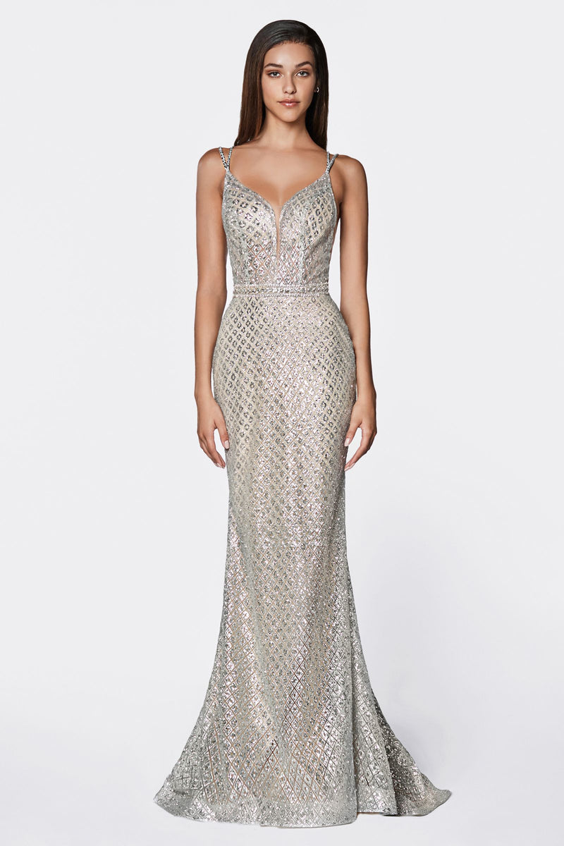 MyFashion.com - Fitted glitter gown with deep plunging neckline and open back(U102) - Cinderella Divine promdress eveningdress fashion partydress weddingdress 
 gown homecoming promgown weddinggown 