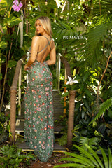 V-neck Beaded Sheath Dress With Slit by Primavera Couture -3073