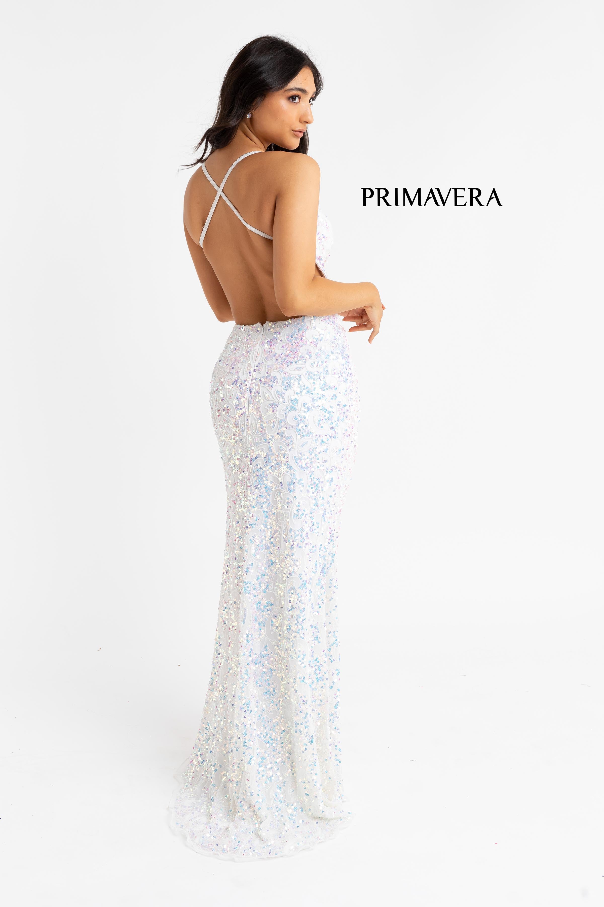 Full Sequin Beaded Dress With V Neckline By Primavera Couture -3295