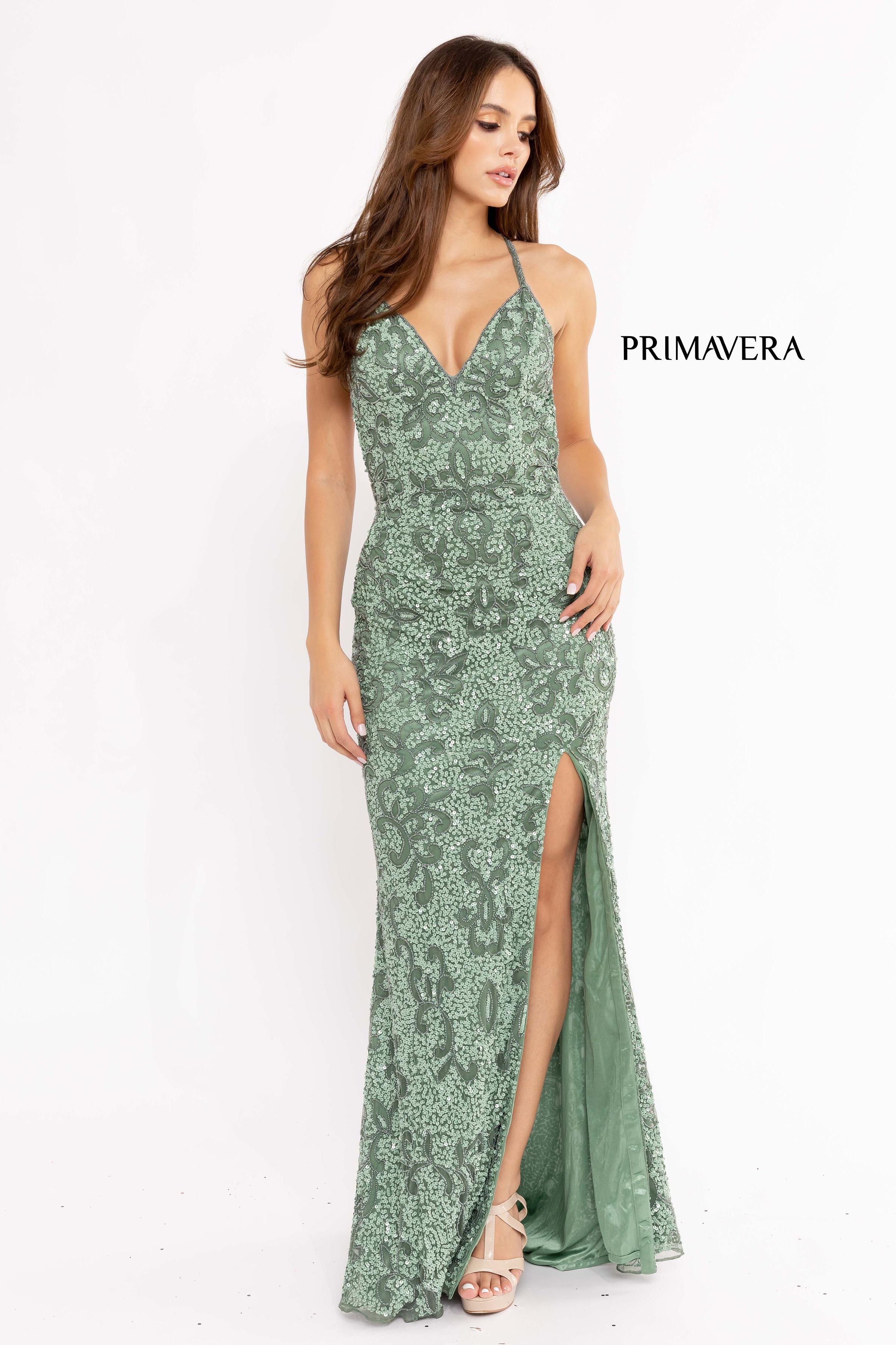 Full Sequin Beaded Dress With V Neckline 01 By Primavera Couture -3295