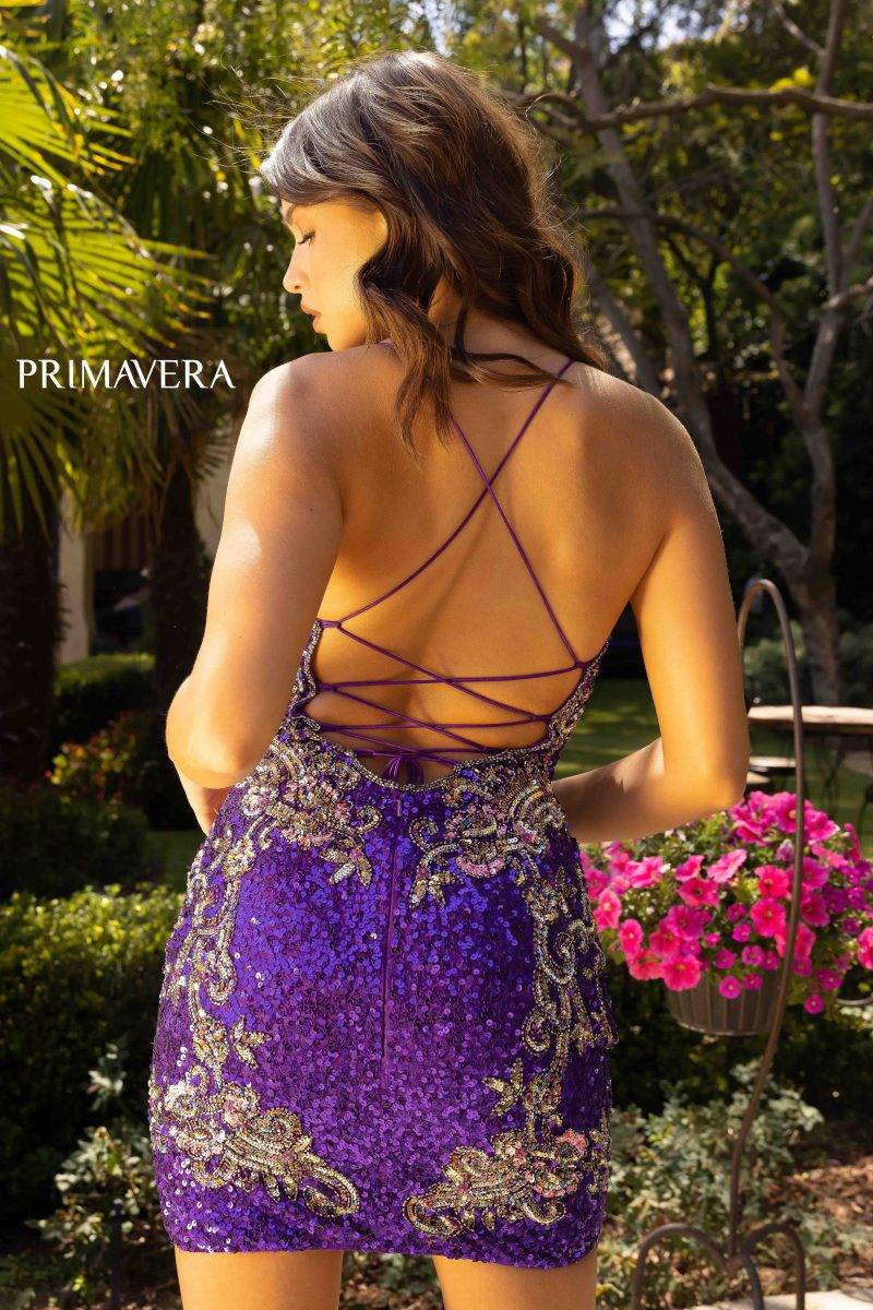 Short Beaded Dress V Neckline By Primavera Couture -3301