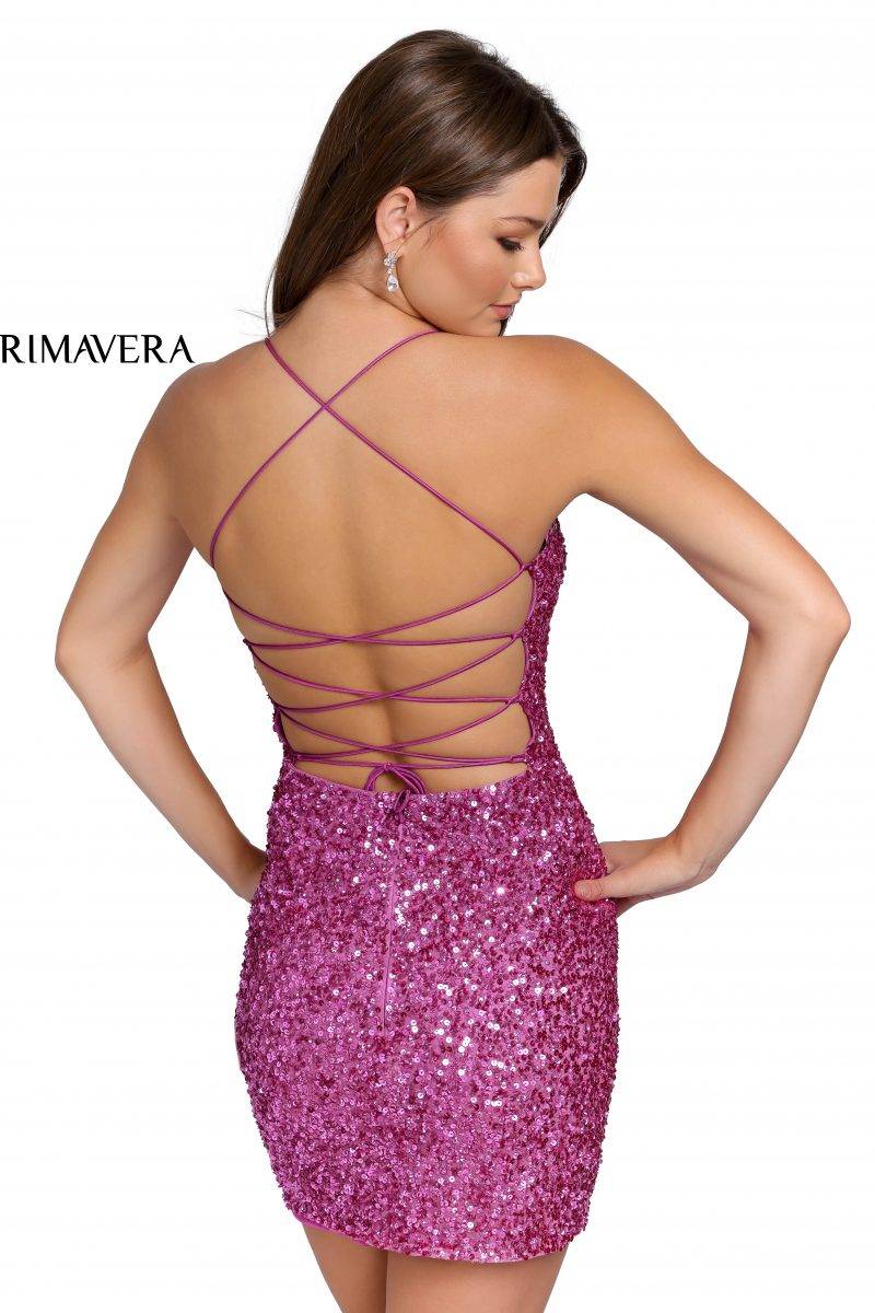 Sequined Strappy Back Fitted Cocktail Dress By Primavera Couture -3351