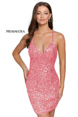 Fitted V-Neck Sequin Cocktail Dress 01 By Primavera Couture -3352