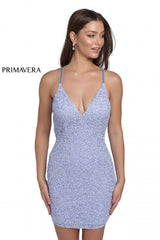 Fitted V-Neck Sequin Cocktail Dress 01 By Primavera Couture -3352