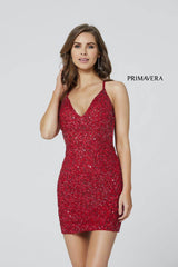 Fitted V-Neck Sequin Cocktail Dress 01 By Primavera Couture -3352