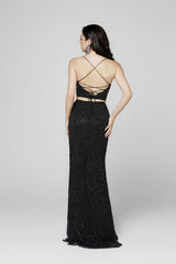 Beaded Two Piece Deep V-Neck Sheath Dress BY Primavera Couture -3439