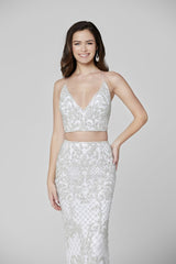Beaded Two Piece Deep V-Neck Sheath Dress BY Primavera Couture -3439