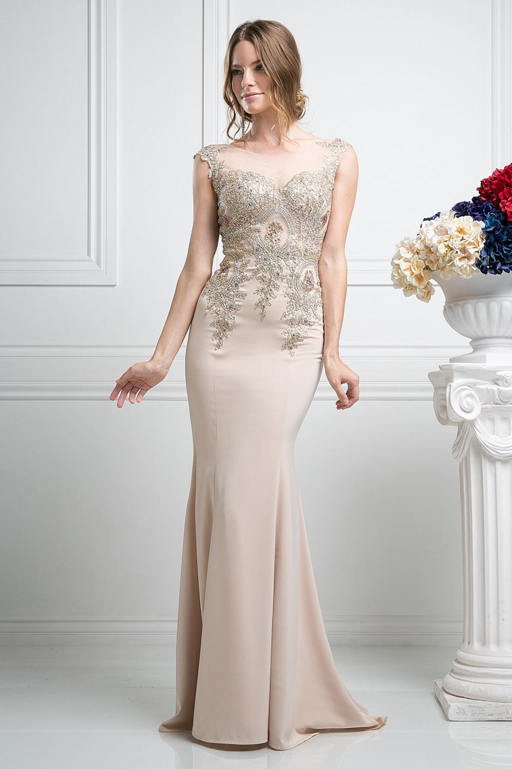 Embellished Long Cap Sleeve Dress  by Cinderella Divine -35