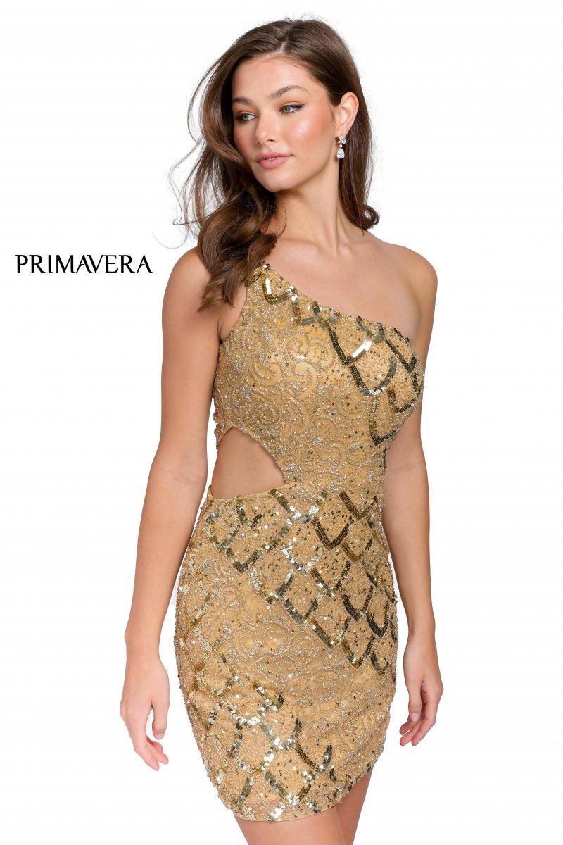 Asymmetrical Neckline Beaded Cocktail Dress By Primavera Couture -3504