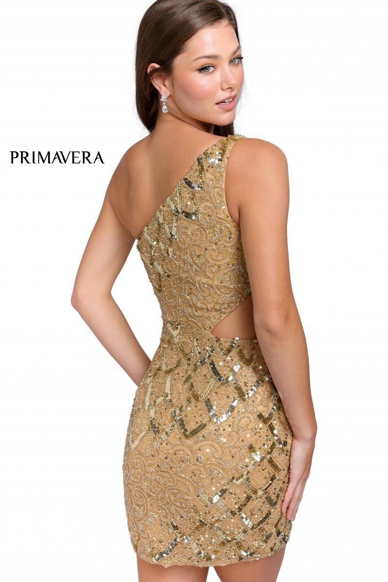 Asymmetrical Neckline Beaded Cocktail Dress By Primavera Couture -3504