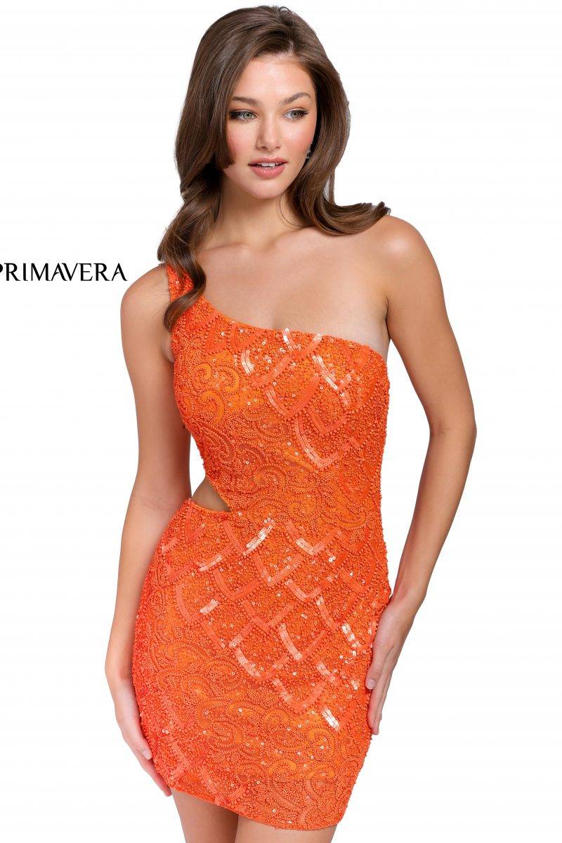 Asymmetrical Neckline Beaded Cocktail Dress 01 By Primavera Couture -3504