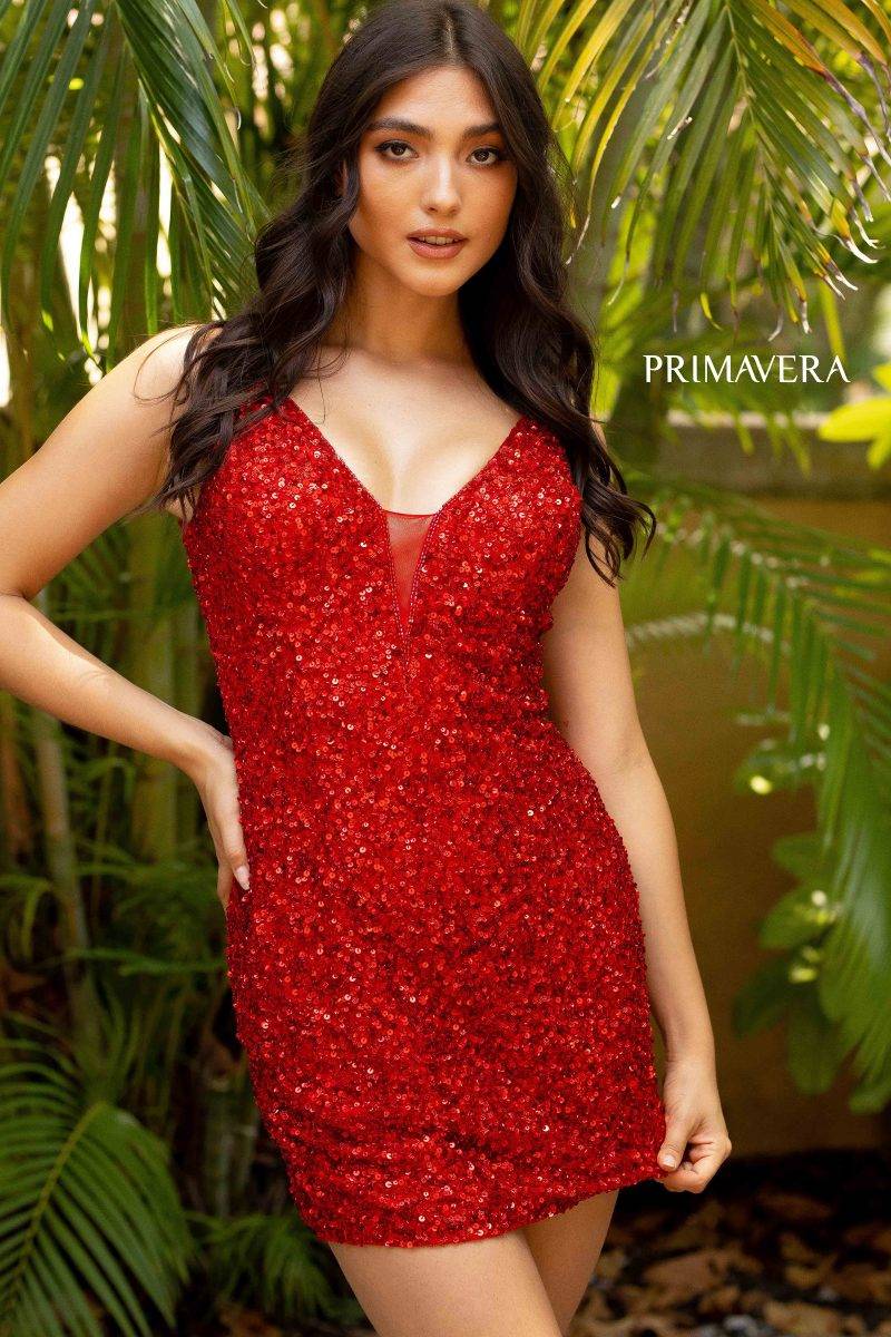 Sheer Plunge V-Neck Sequin Cocktail Dress 01 By Primavera Couture -3572