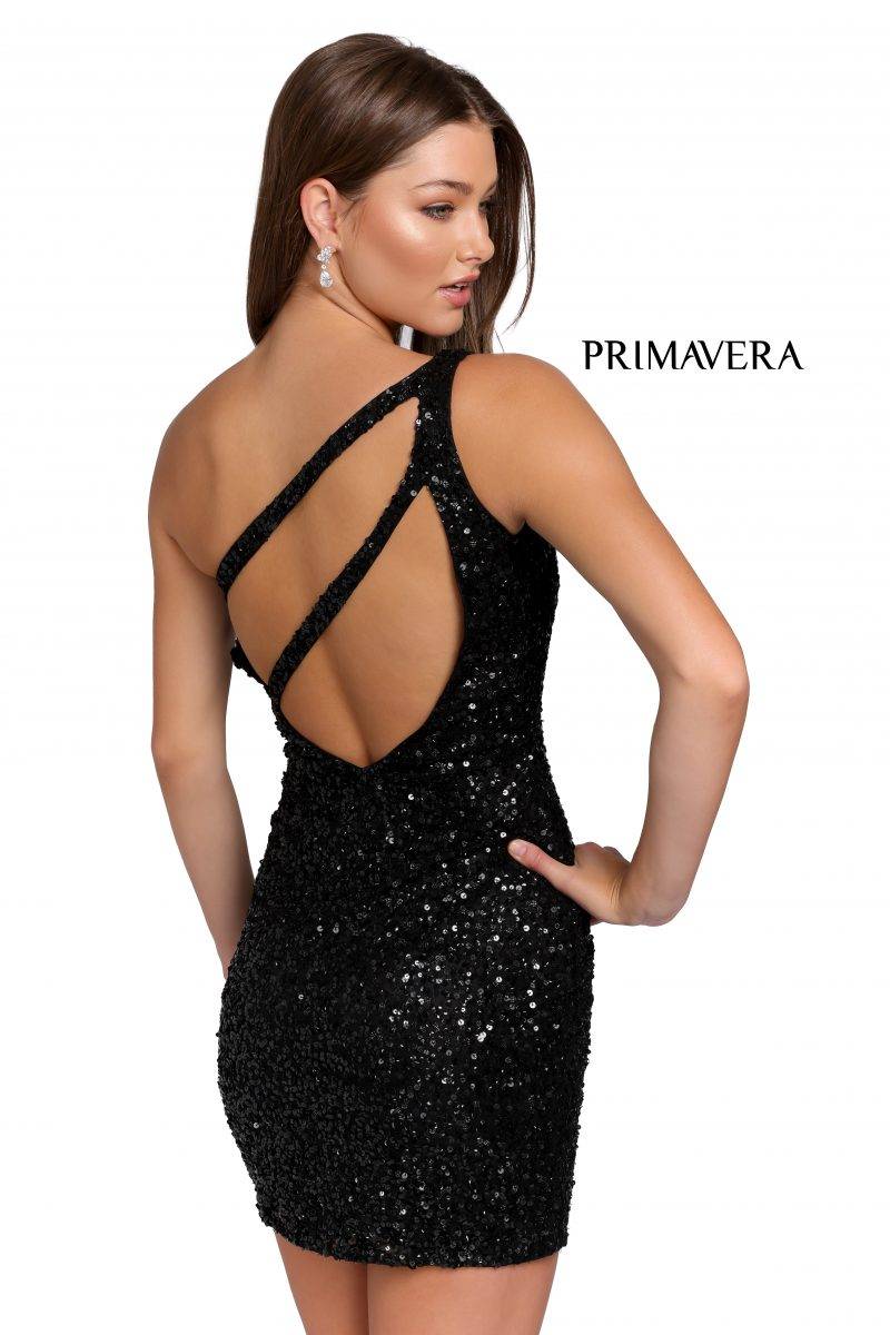 Fitted Cocktail One Shoulder Sequined Dress by Primavera Couture -3573