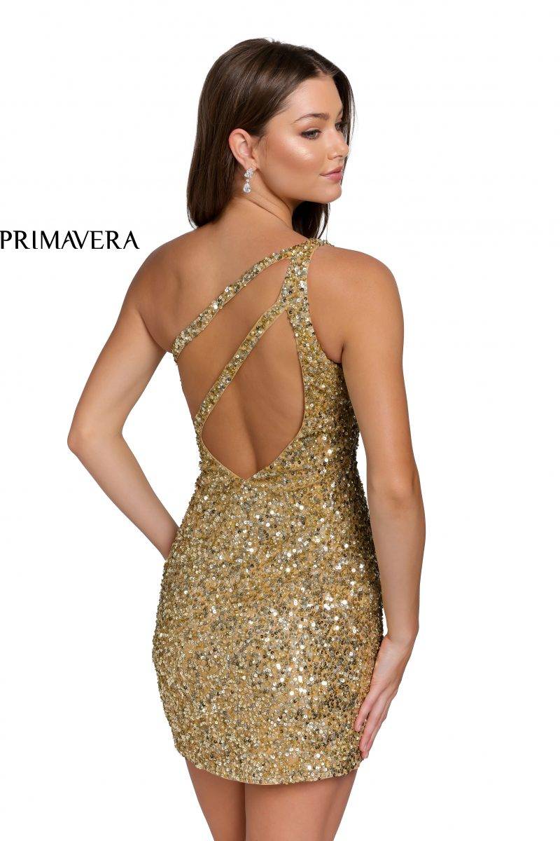 Fitted Cocktail One Shoulder Sequined Dress by Primavera Couture -3573