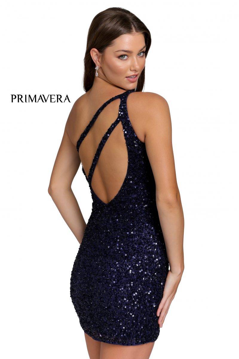 Fitted Cocktail One Shoulder Sequined Dress 01 by Primavera Couture -3573