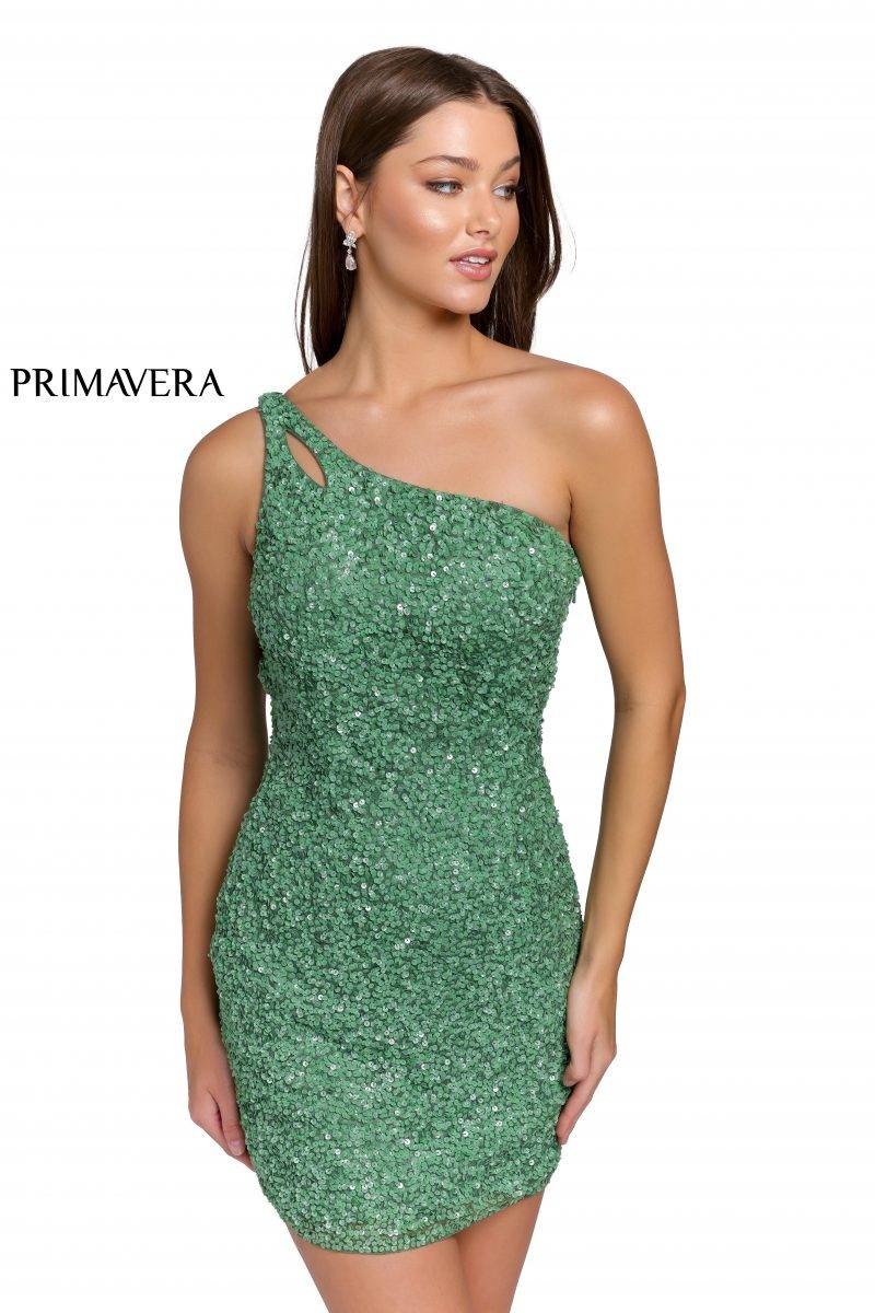 Fitted Cocktail One Shoulder Sequined Dress 01 by Primavera Couture -3573