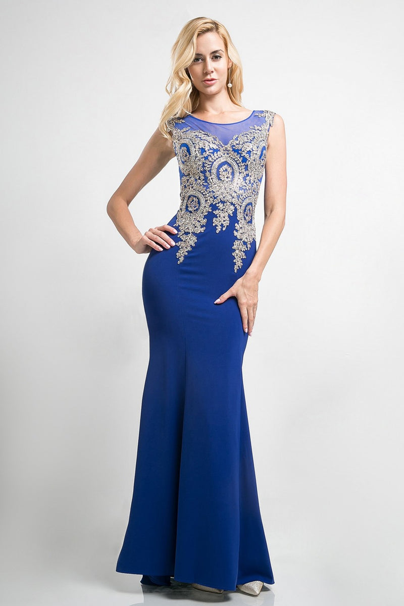 Embellished Long Cap Sleeve Dress  by Cinderella Divine -35