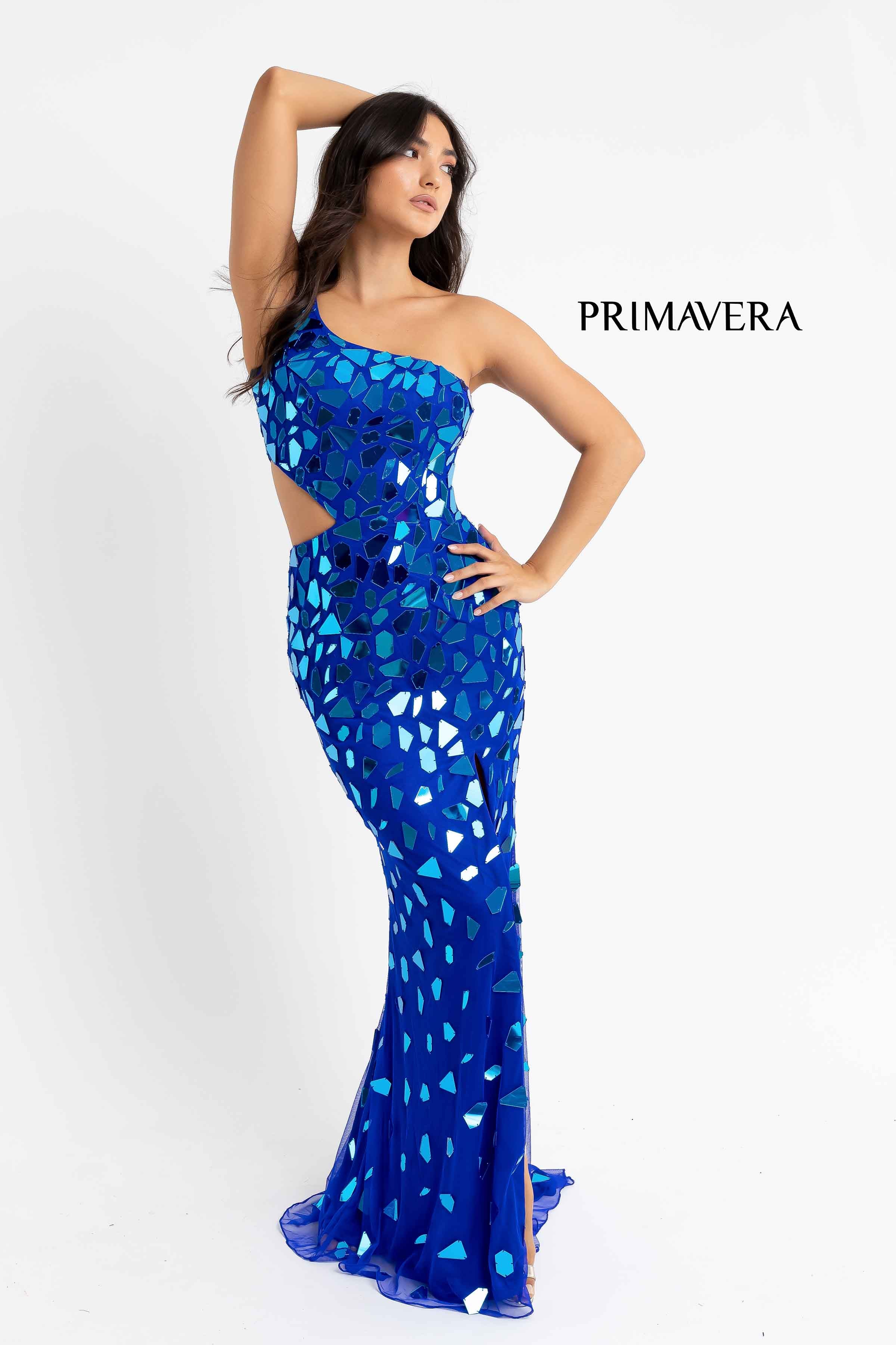 One Shoulder High Slit Cut Glass Sheath Dress By Primavera Couture -3623