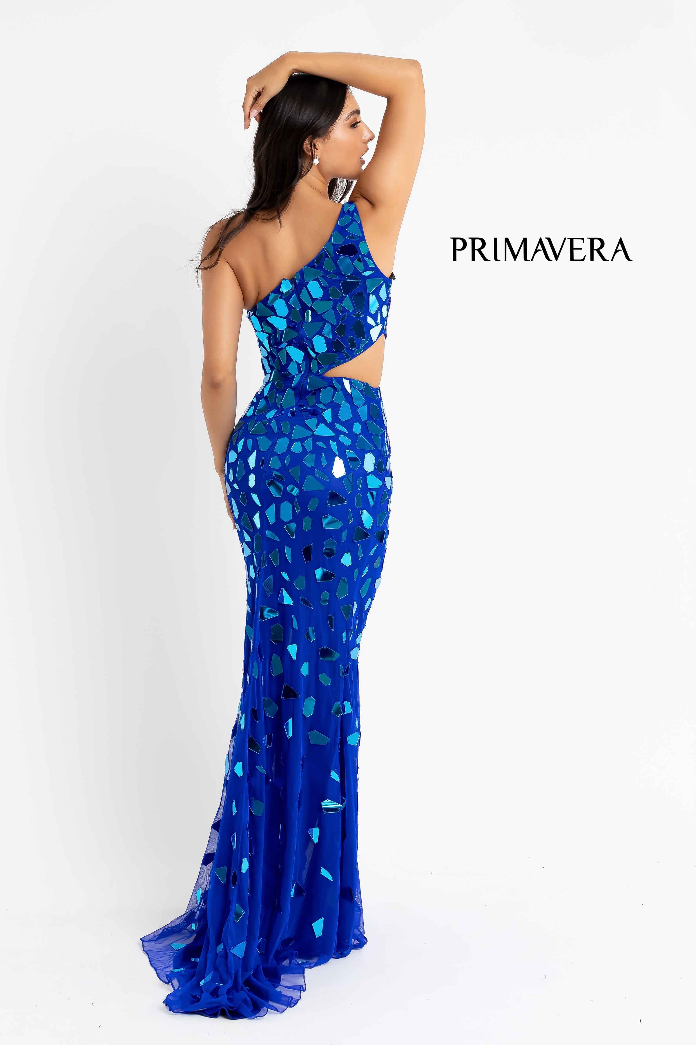 One Shoulder High Slit Cut Glass Sheath Dress By Primavera Couture -3623