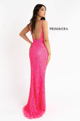 Deep V Neck Sequined With Slit Long Dress By Primavera Couture -3630
