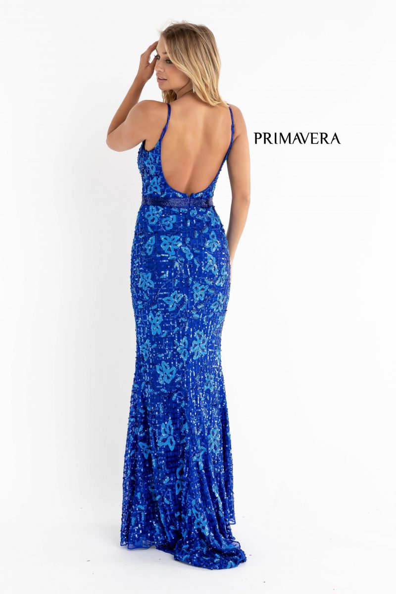 Deep V Neck Sequined With Slit Long Dress By Primavera Couture -3630