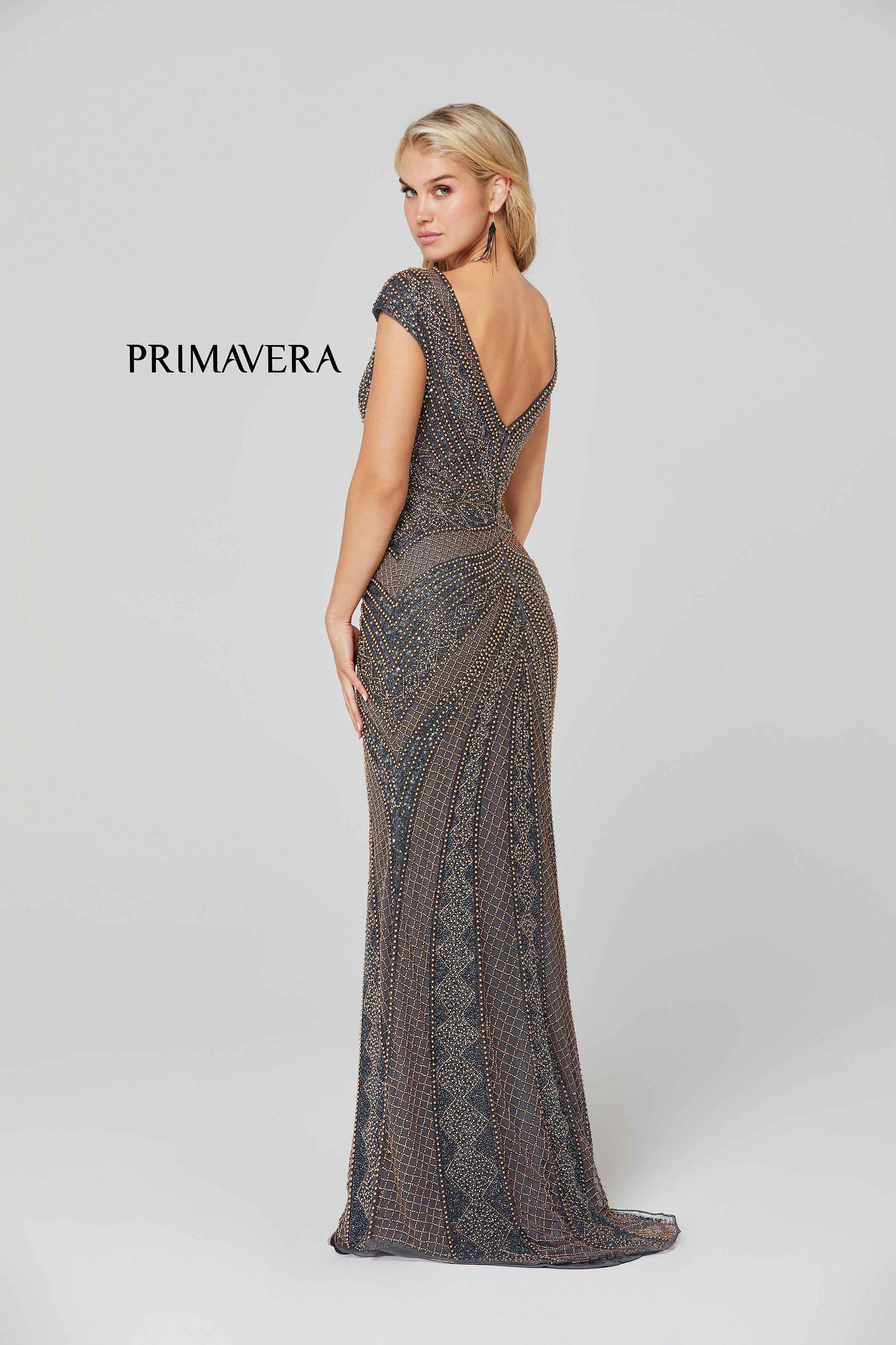 Sleeve V-Neck Neckline Embellished Gown By Primavera Couture -3674