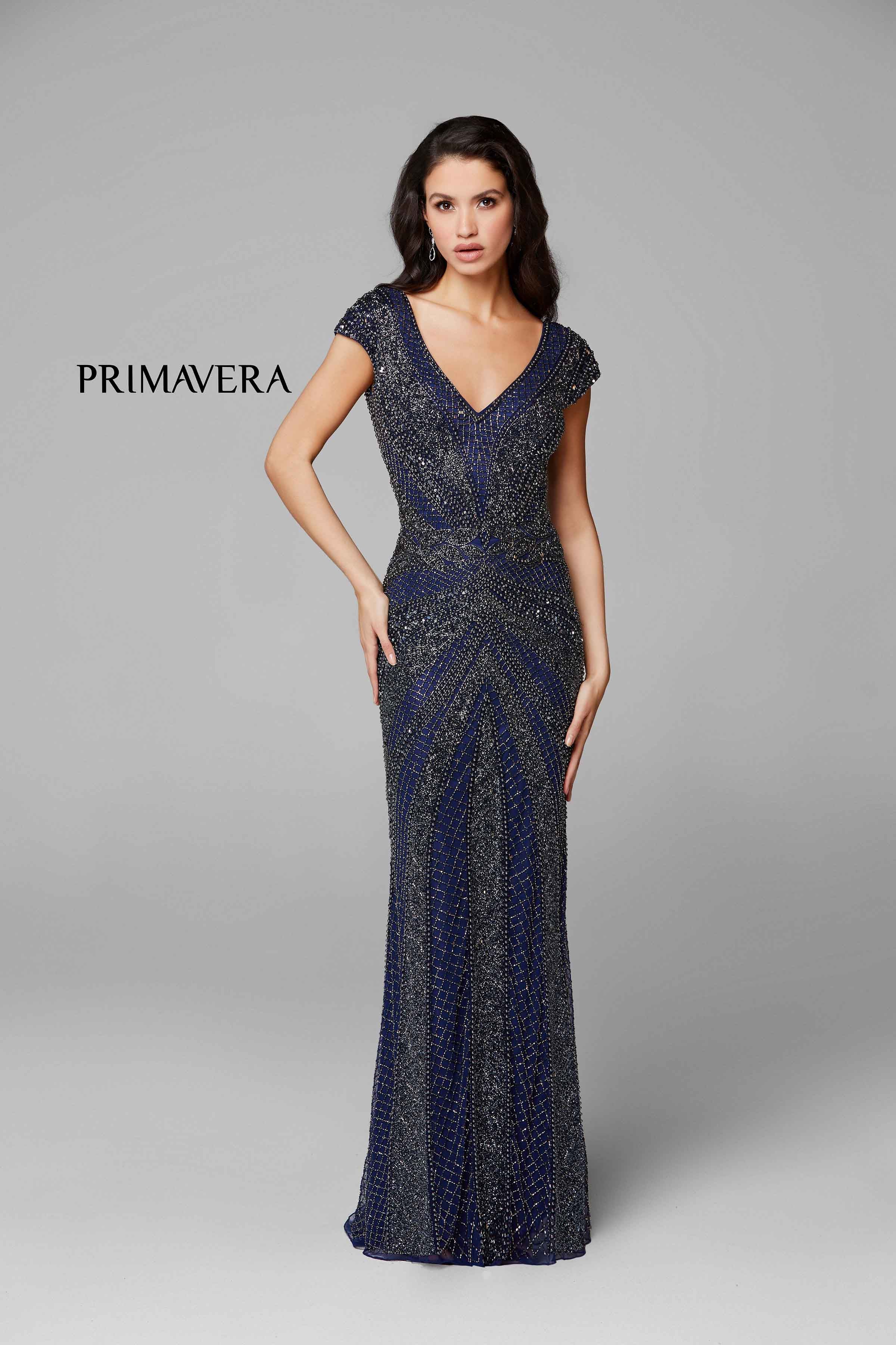 Sleeve V-Neck Neckline Embellished Gown By Primavera Couture -3674