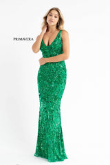 Iridescent V-Neck Sequin Gown by Primavera Couture -3722