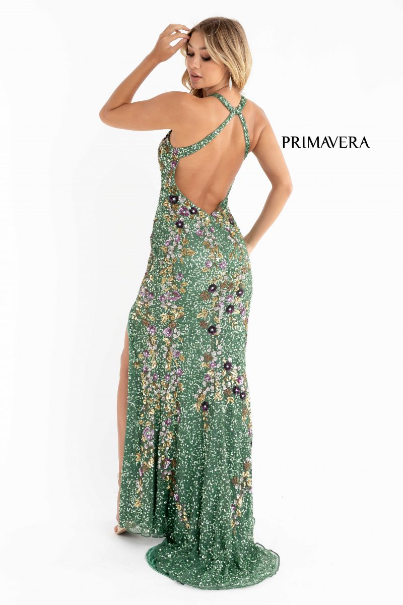 Floral Sequin Halter Neckline Gown BY Primavera Couture -3726