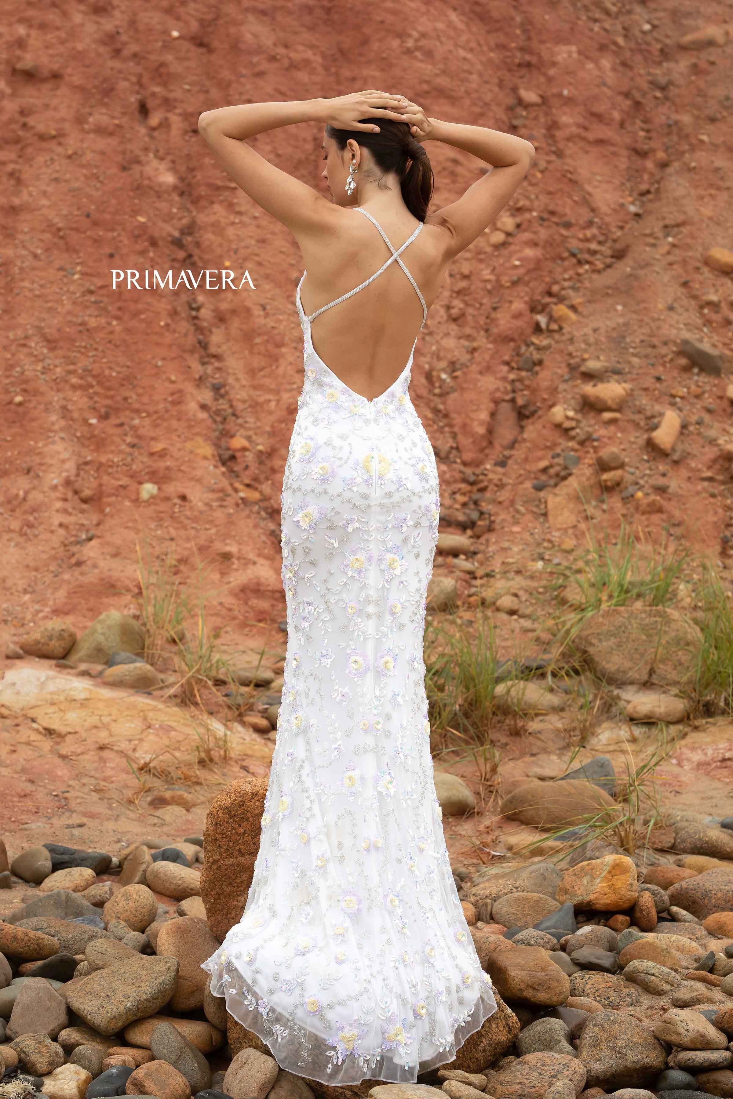 Sleeveless Plunging V-Neck Dress By Primavera Couture -3731