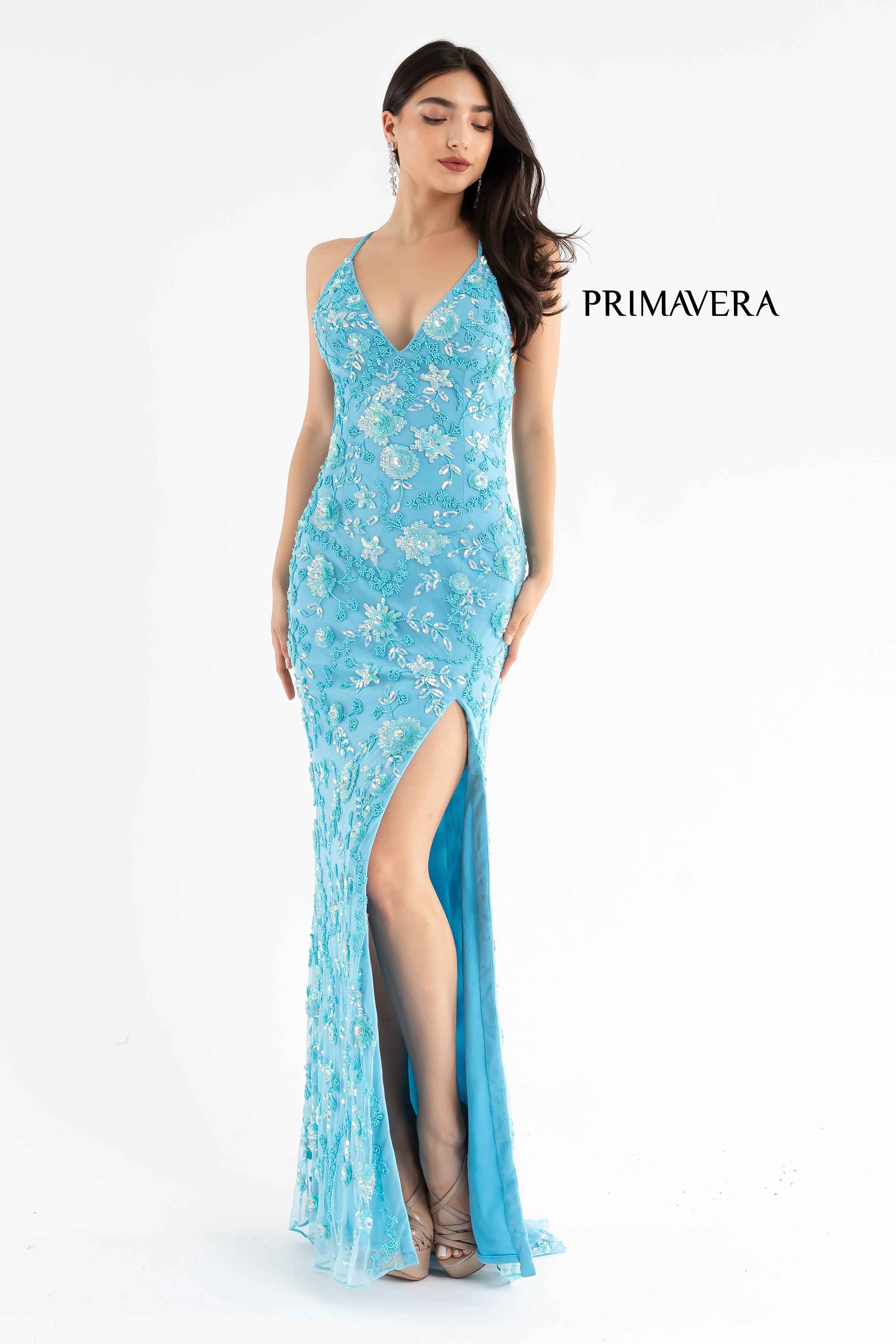 Sleeveless Plunging V-Neck Dress By Primavera Couture -3731