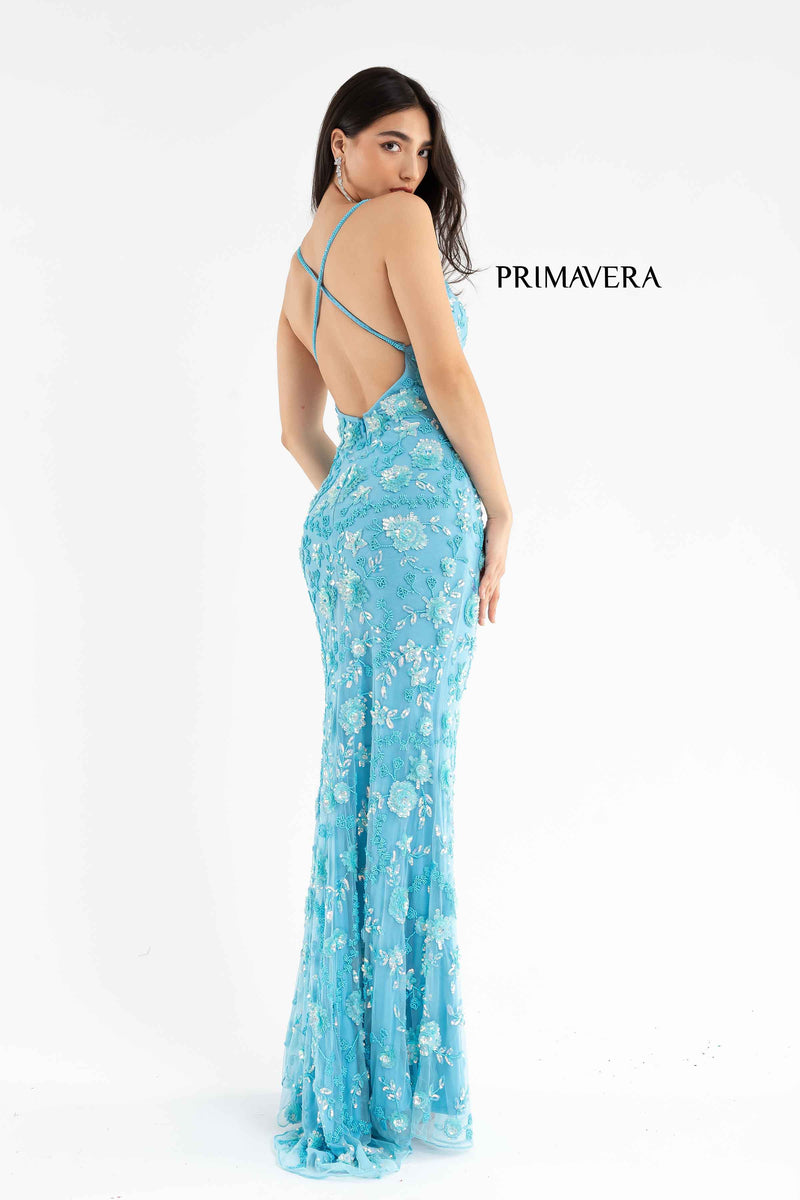 Sleeveless Plunging V-Neck Dress By Primavera Couture -3731