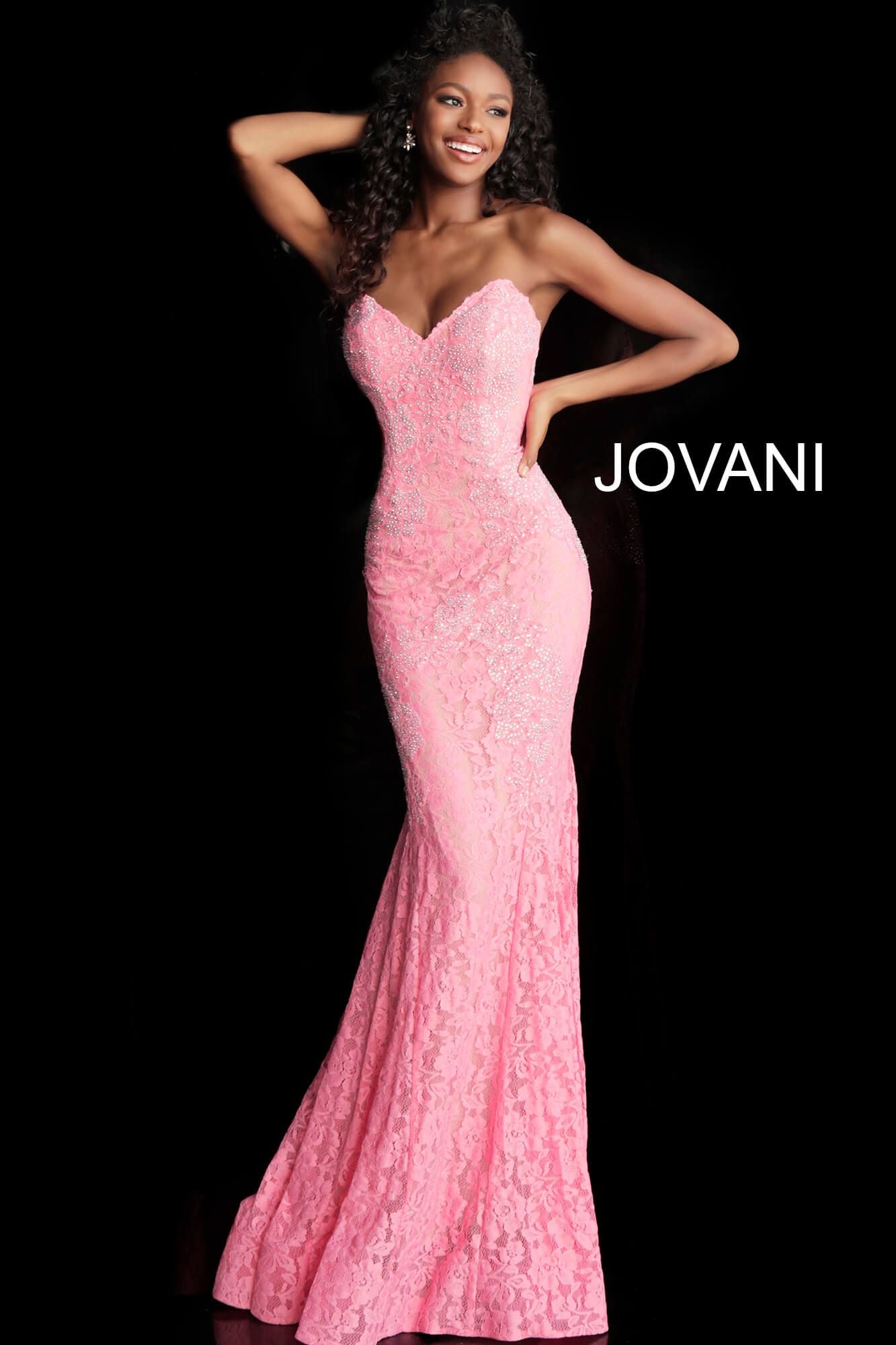 Fitted Strapless Lace Formal Dress By Jovani -37334