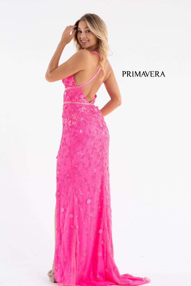 Beaded Floral High Front Slit Gown BY Primavera Couture -3746