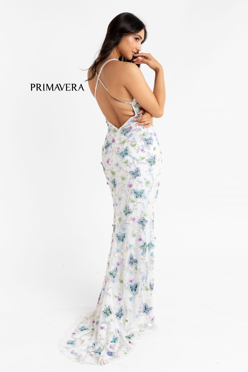 Plunging V Neckline Long Butterfly Gown By Primavera Couture -3748