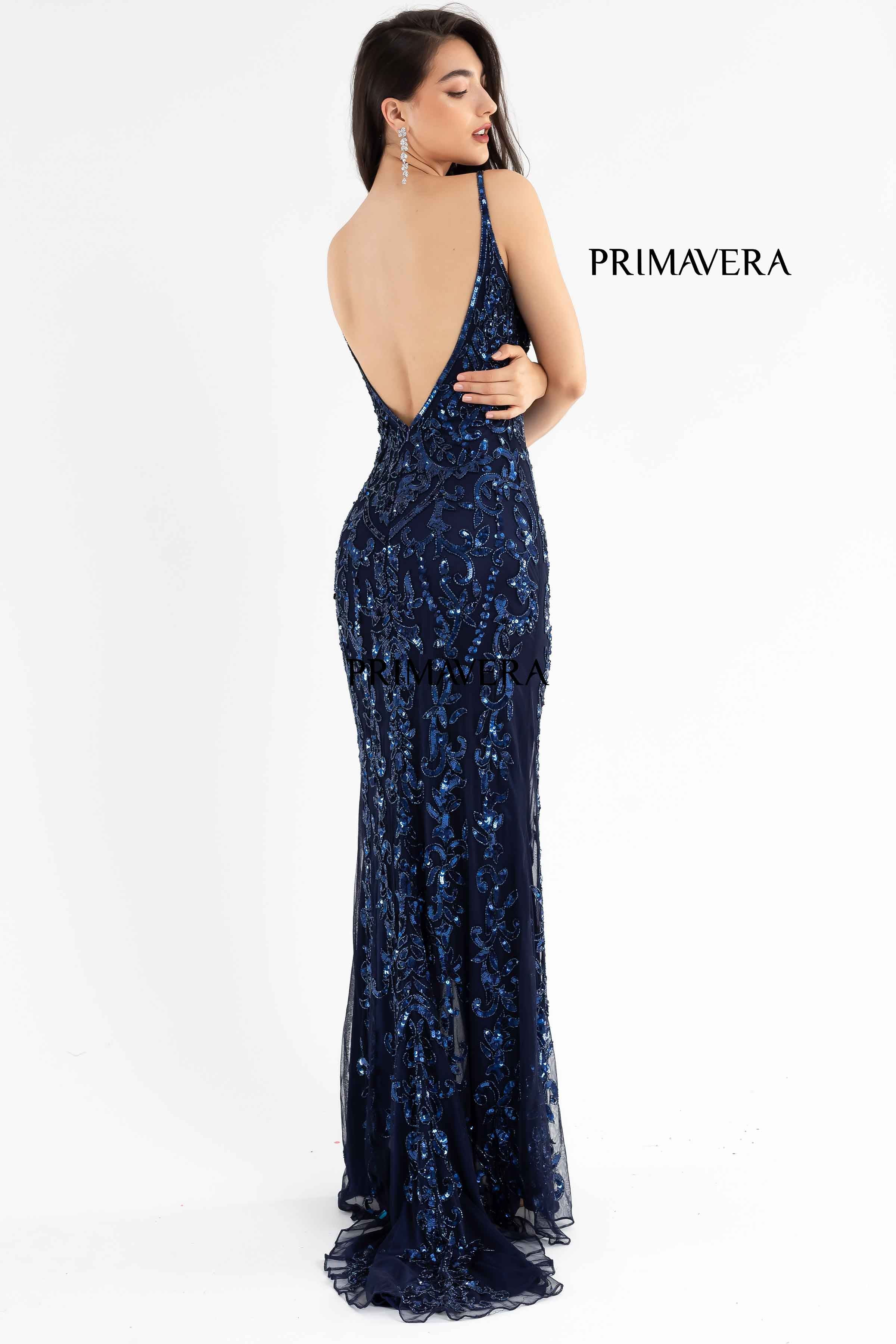 Sequin V-Neck Open Back Gown By Primavera Couture -3749