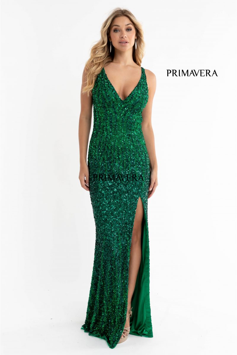 Sequin Plunging V-Neck Gown By Primavera Couture -3751