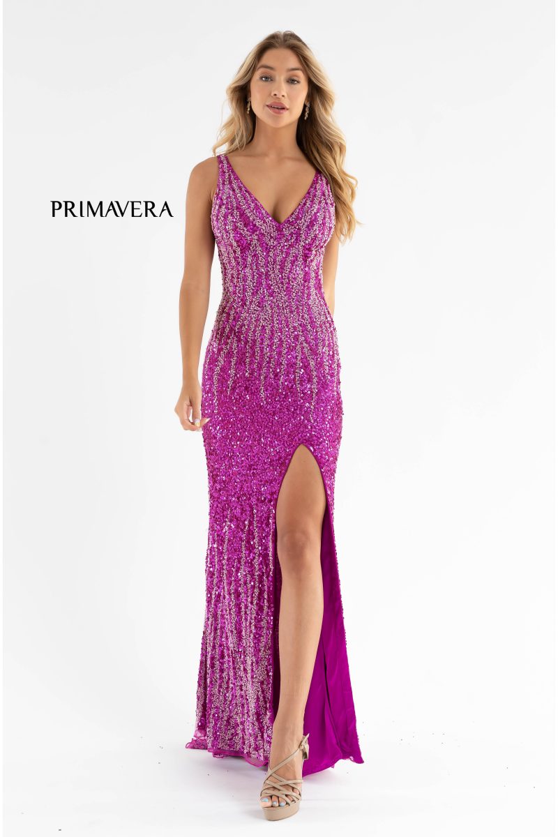 Sequin Plunging V-Neck Gown By Primavera Couture -3751