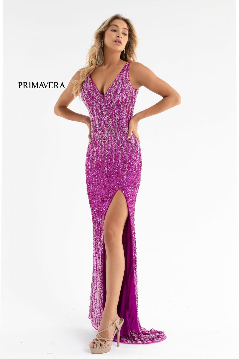 Sequin Plunging V-Neck Gown By Primavera Couture -3751