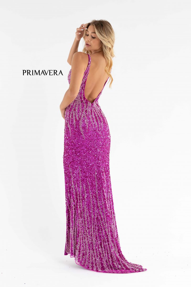 Sequin Plunging V-Neck Gown By Primavera Couture -3751